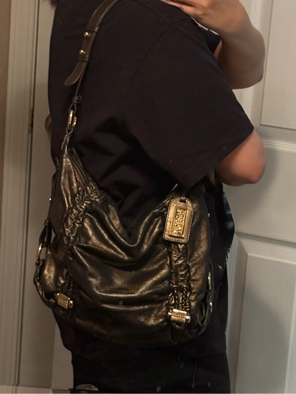 Y2K Vintage Badgley Mischka Leather Hobo Bag Gold